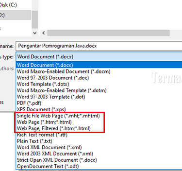 cara mengubah data ms word ke html