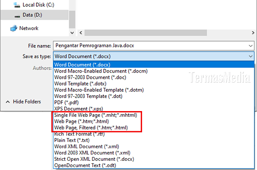 cara mengubah data ms word ke html