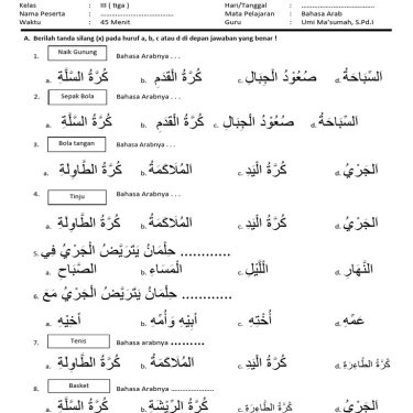 5 Contoh Soal Bahasa Arab Kelas 4 SD Semester 1 yang Ternyata Sering Muncul di Ujian
