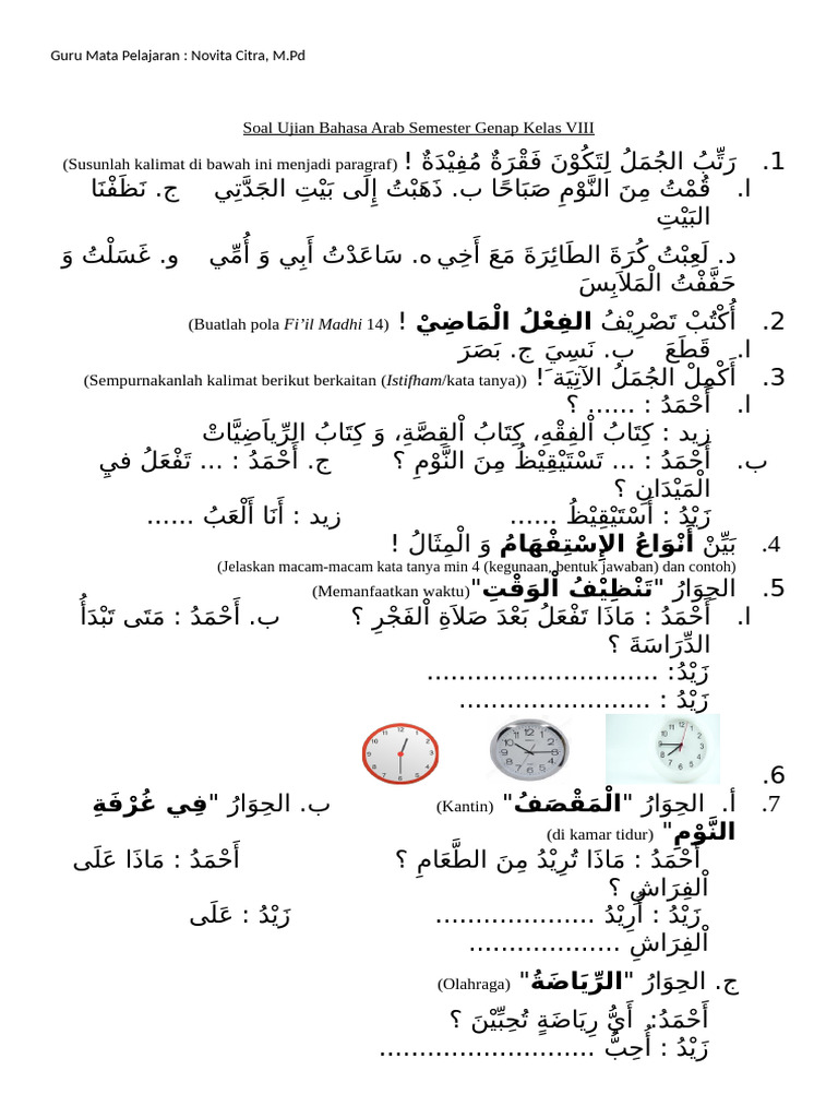 5 Contoh Soal Bahasa Arab Semester Genap Kelas 4 MI yang Wajib Dikuasai Sebelum Ujian