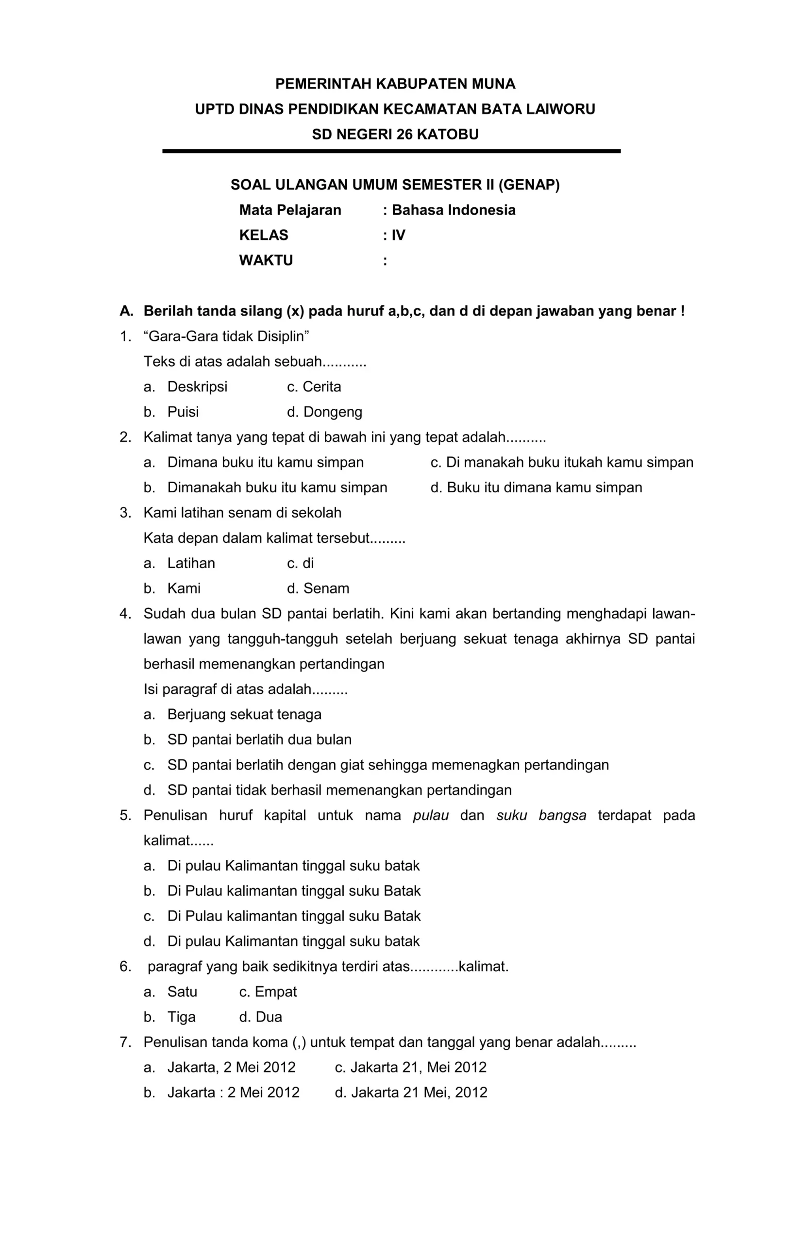 5 Contoh Soal Bahasa Indonesia Kelas 4 Bab Tempat Umum yang Jarang Diketahui Guru