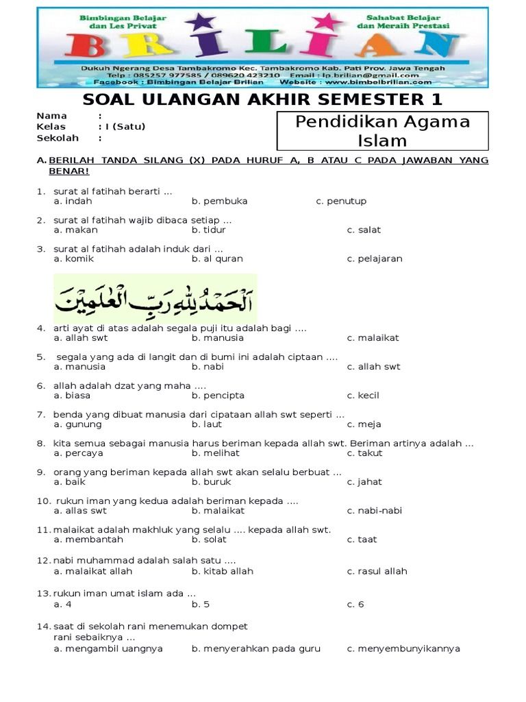 5 Rahasia Sukses Download Soal Aqidah Akhlak Kelas 4 Semester 1 Fase B SD/MI 2026