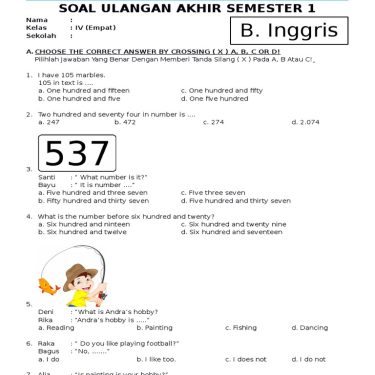 Akhirnya Tersedia! Download Soal Bahasa Inggris Kelas 4 SD Semester 2 Siap Cetak untuk Latihan Anak
