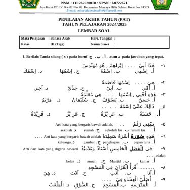 Akhirnya Terungkap 5 Contoh Soal Bahasa Arab Kelas 4 Semester 2 Muhammadiyah yang Sering Muncul