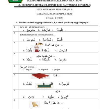 Akhirnya Terungkap 7 Contoh Soal Bahasa Arab SD Kelas 4 dan Kunci Jawaban yang Wajib Dikuasai