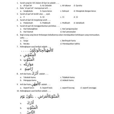 download soal alquran hadis kelas 4 semester 2