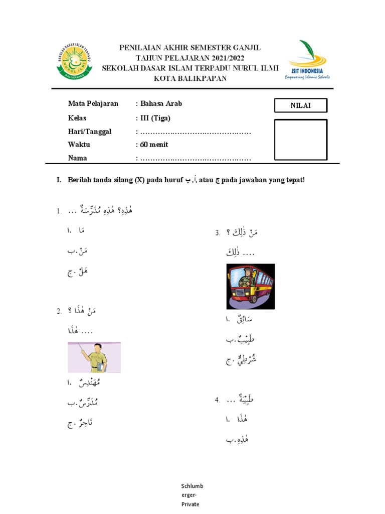 SOAL PAS BAHASA ARAB KELAS 3 SDIT PDF SOAL PAS BAHASA ARAB KELAS 3 SDIT PDF
