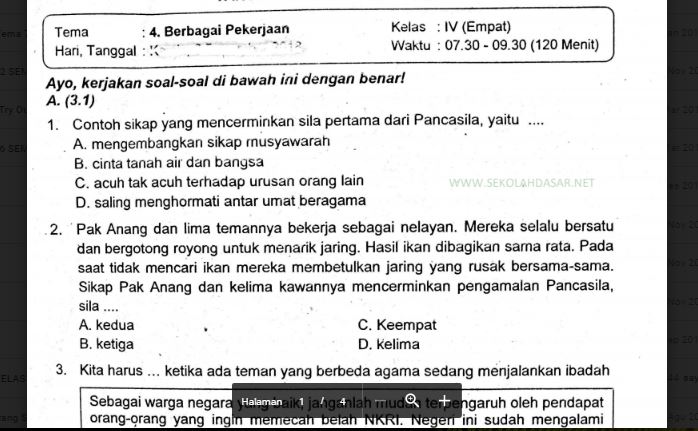 Soal Ulangan Kelas 4 Tema 4 Berbagai Pekerjaan - SekolahDasar Net Soal Ulangan Kelas 4 Tema 4 Berbagai Pekerjaan - SekolahDasar Net