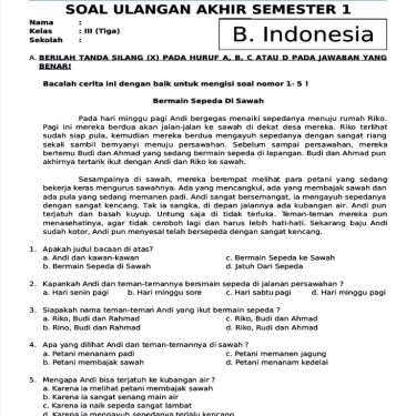 Akhirnya Tersedia Kumpulan Soal Bahasa Indonesia Kelas 3 SD dan Kunci Jawaban untuk Ujian Semester Ganjil 2026