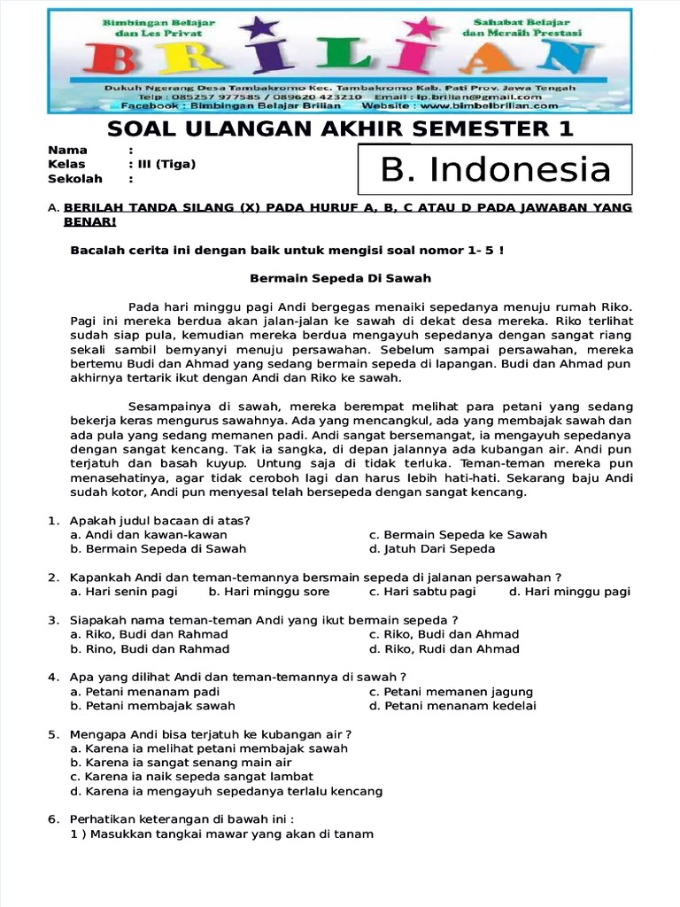 Akhirnya Tersedia Kumpulan Soal Bahasa Indonesia Kelas 3 SD dan Kunci Jawaban untuk Ujian Semester Ganjil 2026