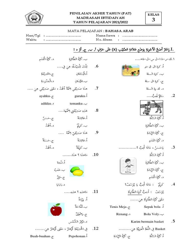 Akhirnya Terungkap Kumpulan Soal Bahasa Arab Kelas 3 MI Semester 1 yang Sering Muncul di Ujian