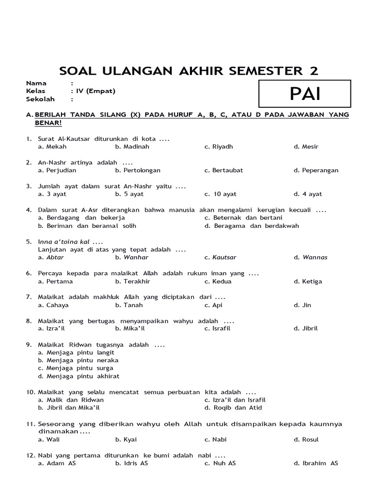 Cara mudah download soal at pai kelas 4 semester 2 2019 Sebelum Semester 2026 dimulai