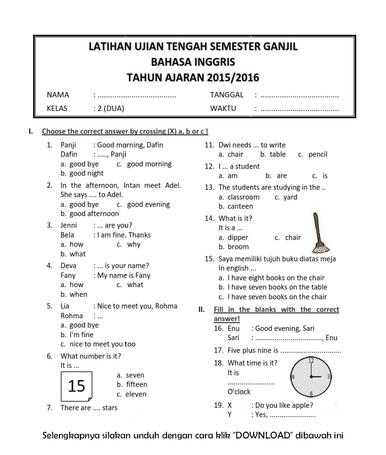 Panduan Lengkap Kisi-Kisi Soal UTS Bahasa Inggris Kelas 3 SD Semester Panduan Lengkap Kisi-Kisi Soal UTS Bahasa Inggris Kelas 3 SD Semester