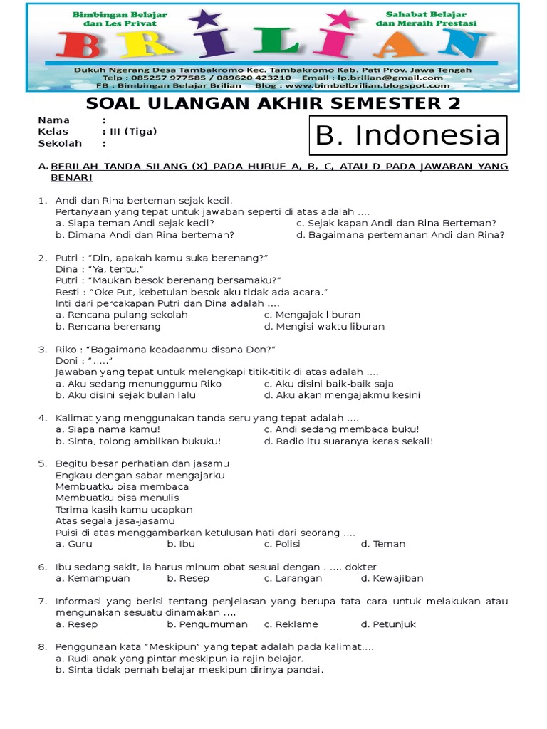 Kumpulan Soal Bahasa Indonesia Kelas 3 SD Semester Ganjil Terbaru 2026 Lengkap dengan Kunci Jawaban Aktivitas 9