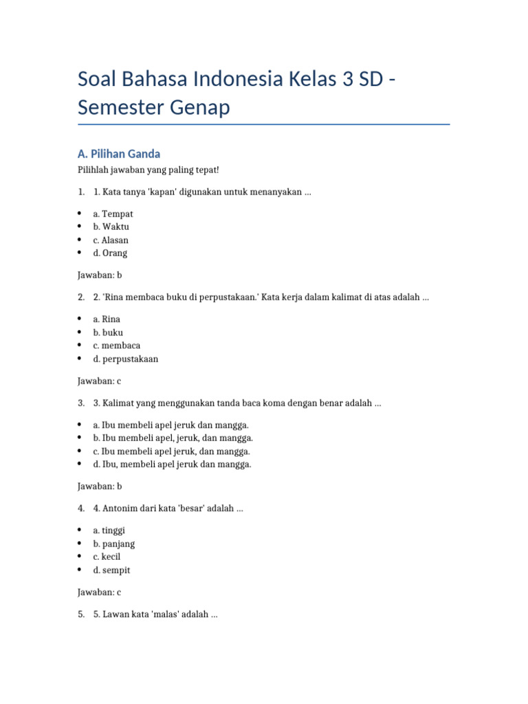 Soal Bahasa Indonesia Kelas 3 SD PDF