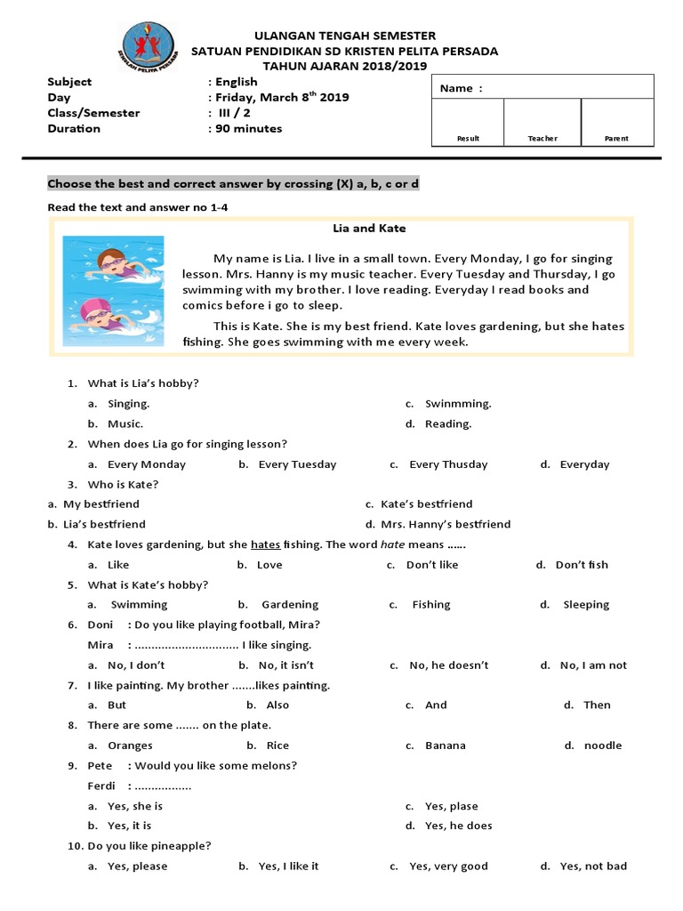 Soal Inggris Kelas 3 PDF Soal Inggris Kelas 3 PDF