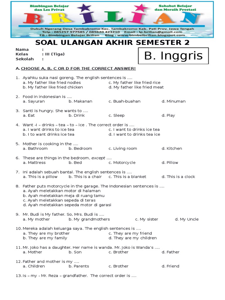 Kumpulan soal bahasa inggris kelas 3 sd semester genap akhirnya terbukti wajib kuasai 2026