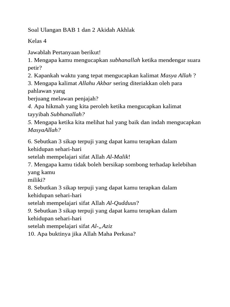 Rahasia Soal Akidah Akhlak Bab Akhlak Tercela Kelas 4 SD yang Bikin Anak Paham Cepat