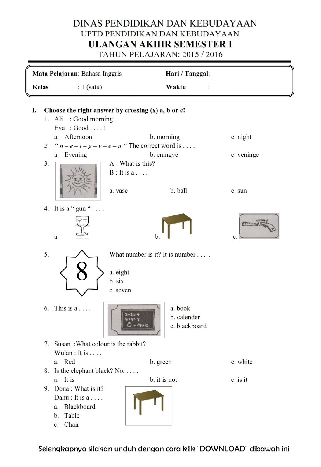 Latihan Soal Bahasa Inggris Kelas 2 Sd Latihan Soal Bahasa Inggris Kelas 2 Sd
