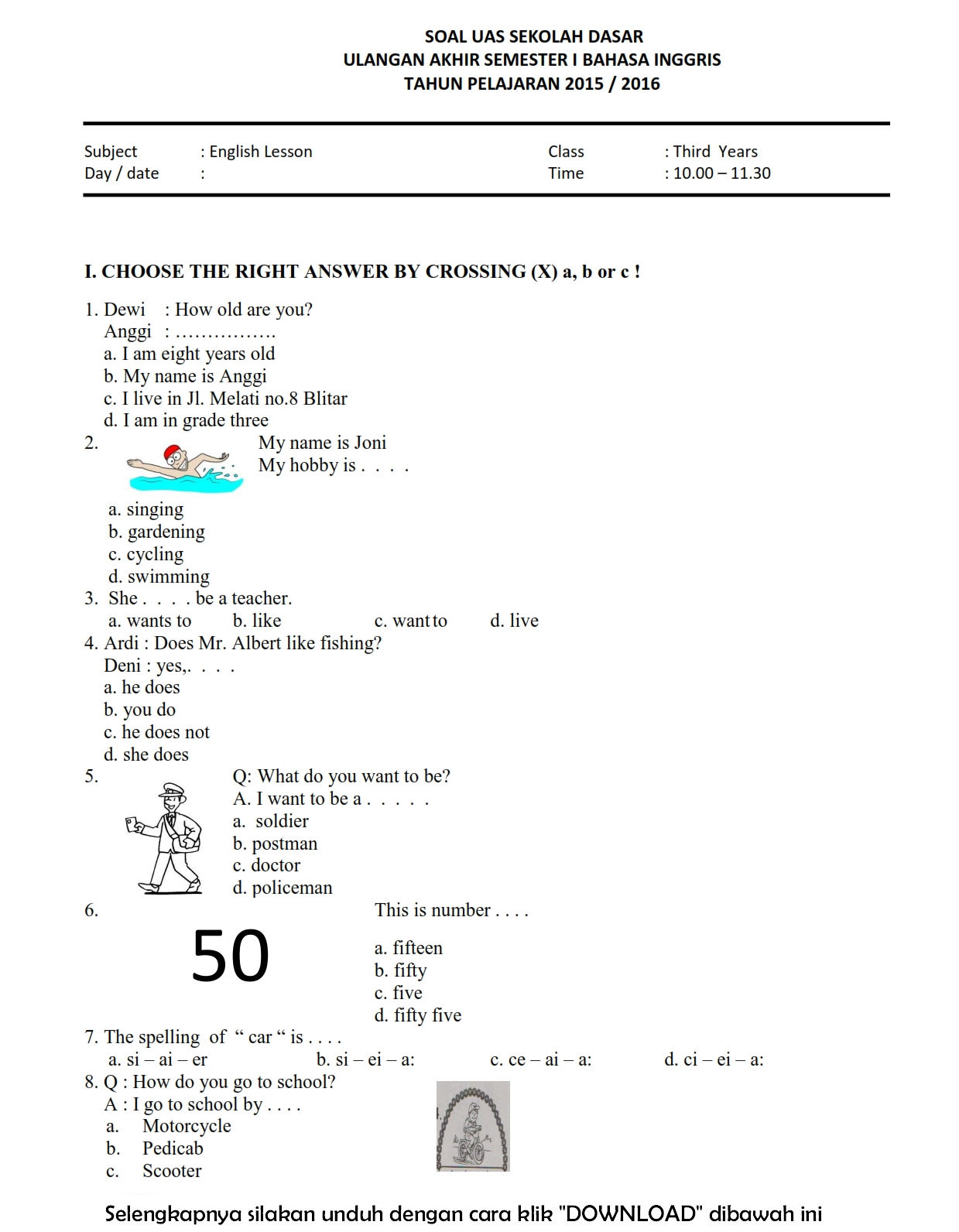 Ternyata Ini Kumpulan Soal Bahasa Inggris Kelas 3 SD Semester 1 KTSP yang Wajib Dikuasai Sebelum Ulangan