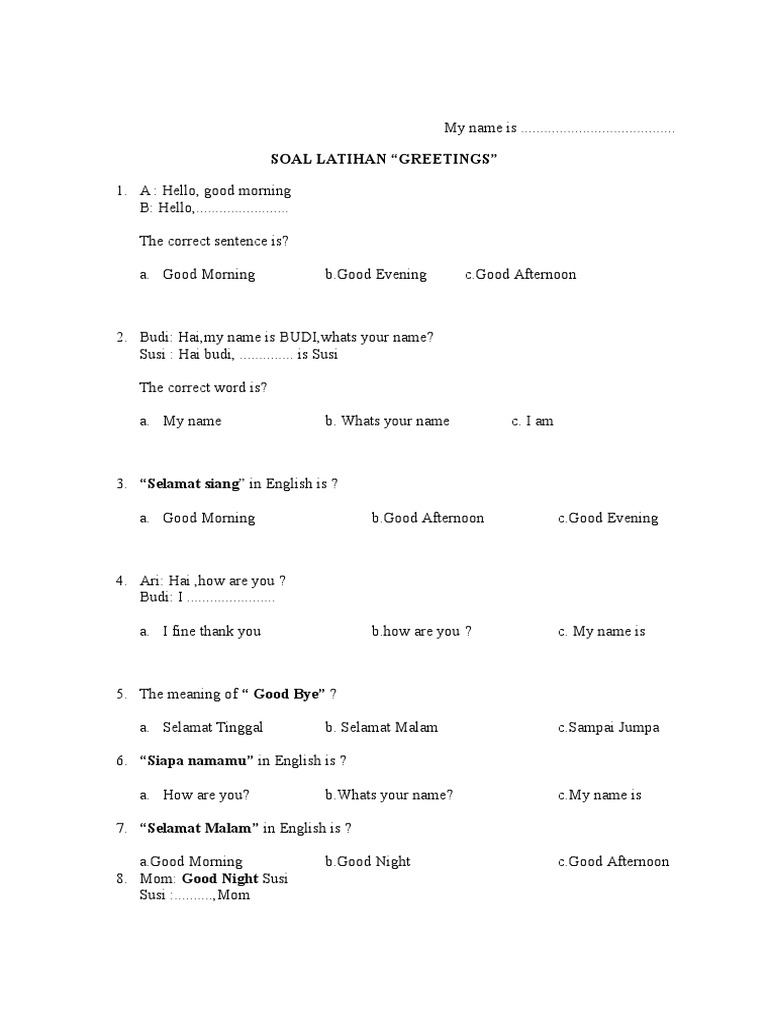 download soal bahasa inggris kelas 4 greeting