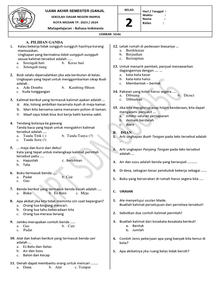 kumpulan soal bahasa indonesia kelas 3 sd semester 2