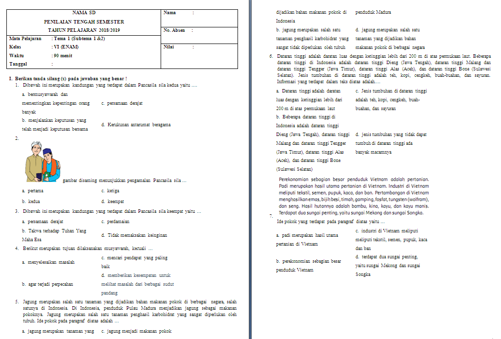 Rahasia Nilai Sempurna dengan Contoh Latihan Soal Kelas 6 Tema1 Subtema 1 dan 2 Terbaru